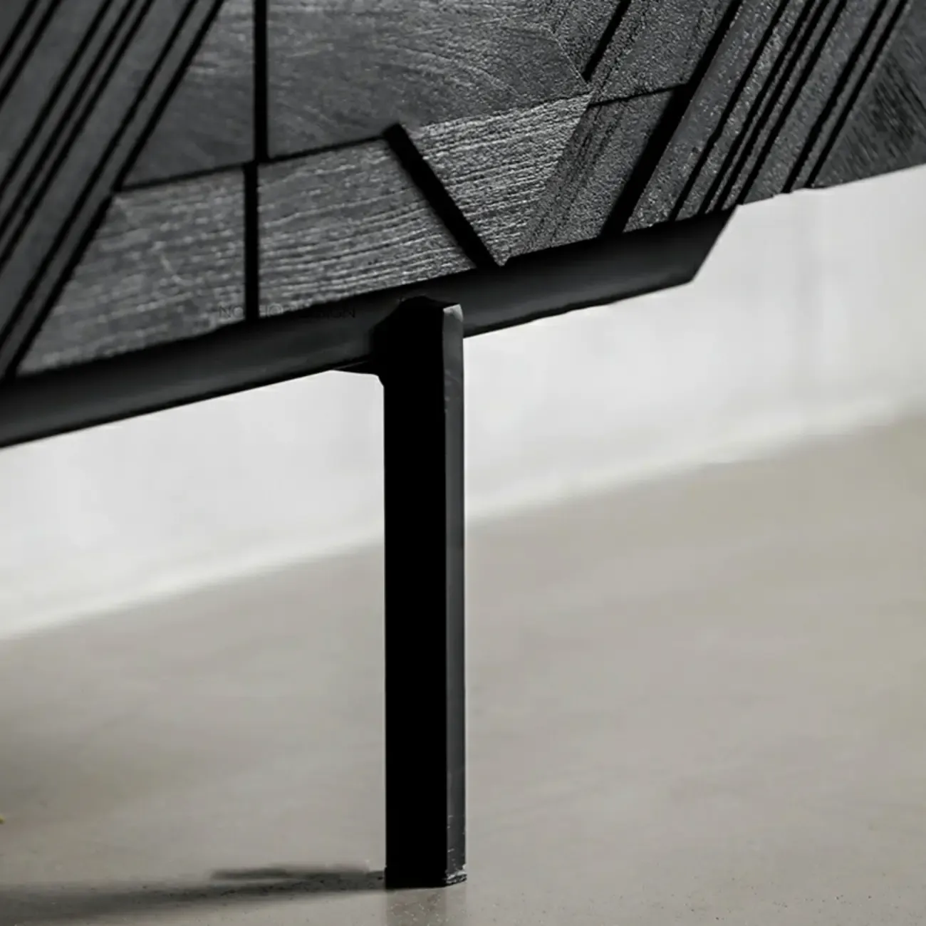 Modern Black Geometric Wooden Buffet Table with Cabinets Image - 9