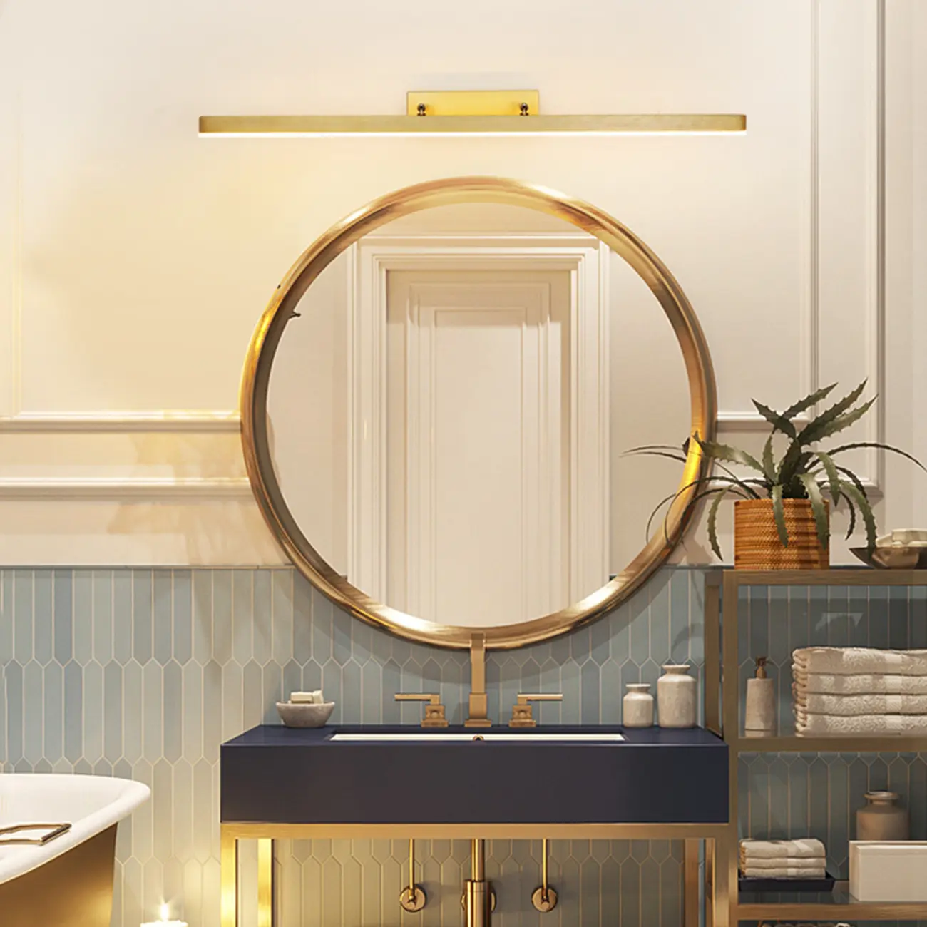 Gold LED Modern Mirror Front Wall Lamp with Integrated Dimmer Image - 3 | homeyfad