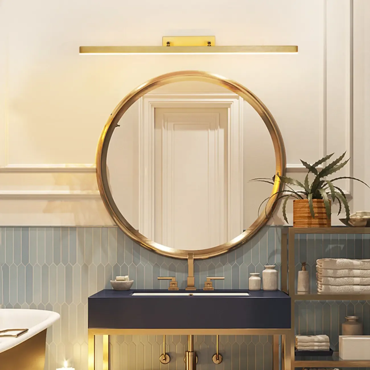 Gold LED Modern Mirror Front Wall Lamp with Integrated Dimmer Image - 3