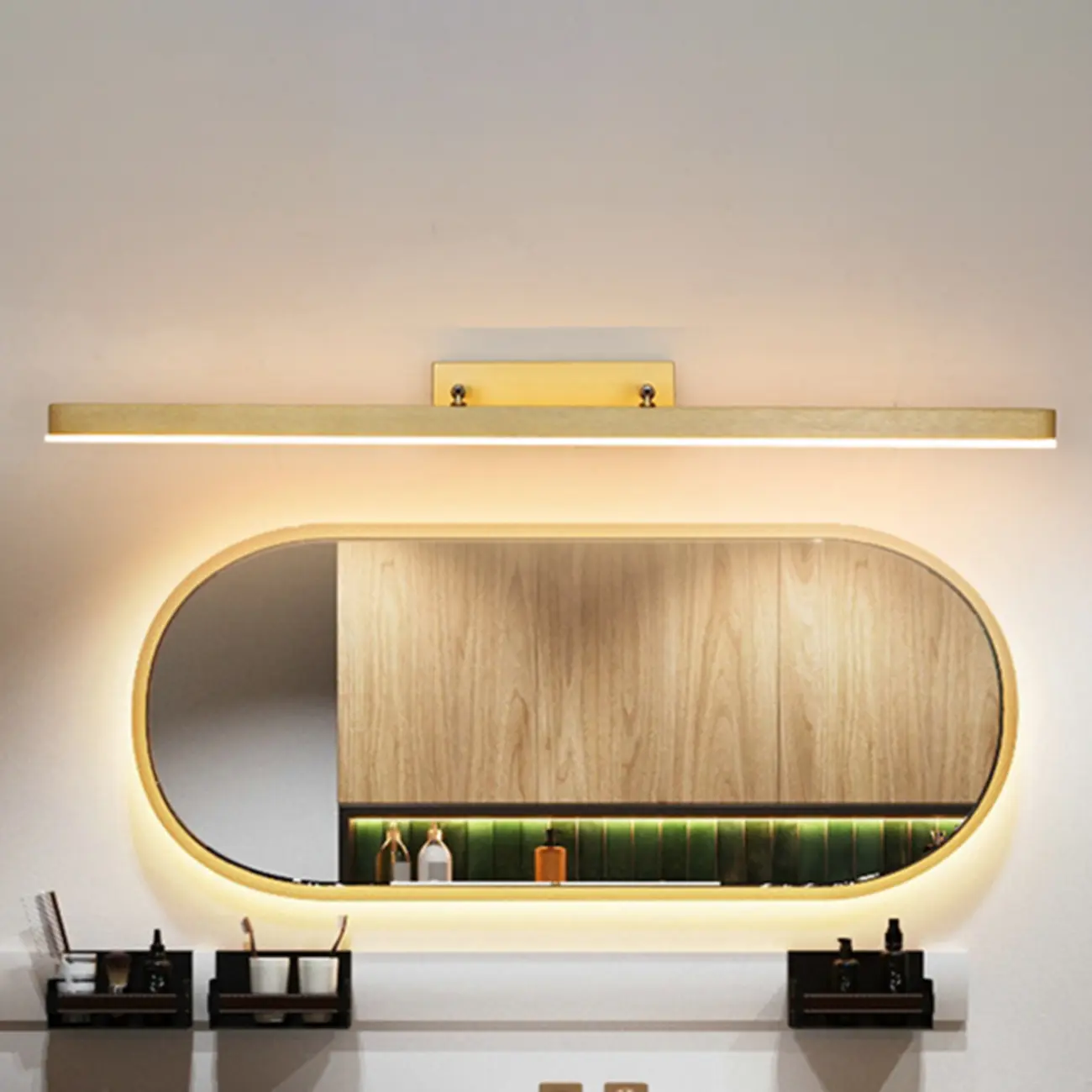 Gold LED Modern Mirror Front Wall Lamp with Integrated Dimmer Image - 4 | homeyfad