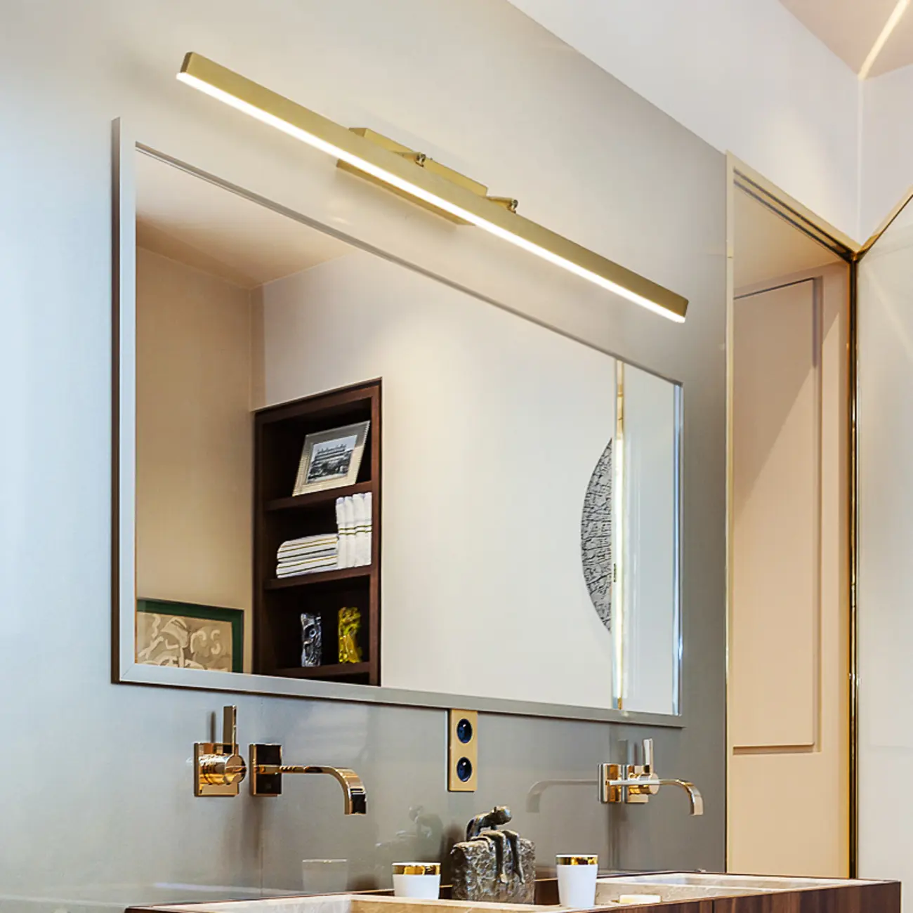 Gold LED Modern Mirror Front Wall Lamp with Integrated Dimmer Image - 5 | homeyfad