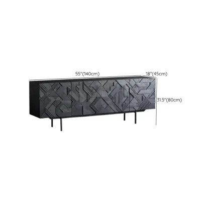 Modern Black Geometric Wooden Buffet Table with Cabinets Image - 13