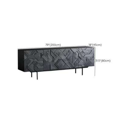Modern Black Geometric Wooden Buffet Table with Cabinets Image - 15