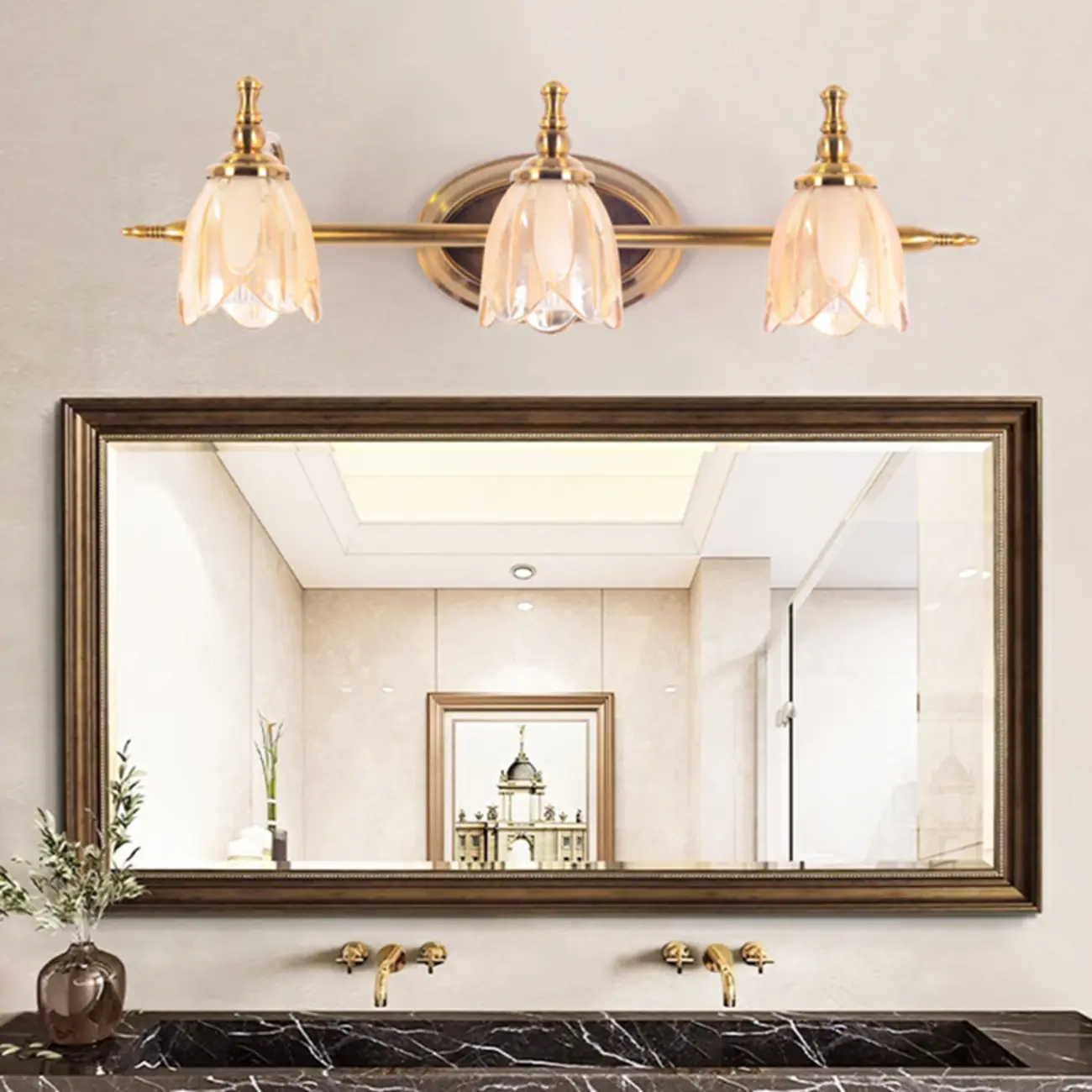 Contemporary Metal Vanity Light with Floral Glass Shade for Bedroom Decor Image - 4 | homeyfad