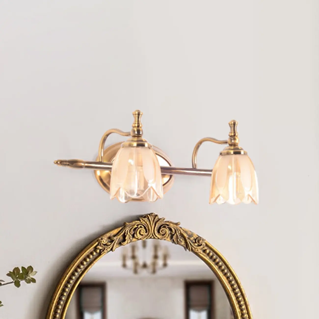 Contemporary Metal Vanity Light with Floral Glass Shade for Bedroom Decor Image - 7 | homeyfad