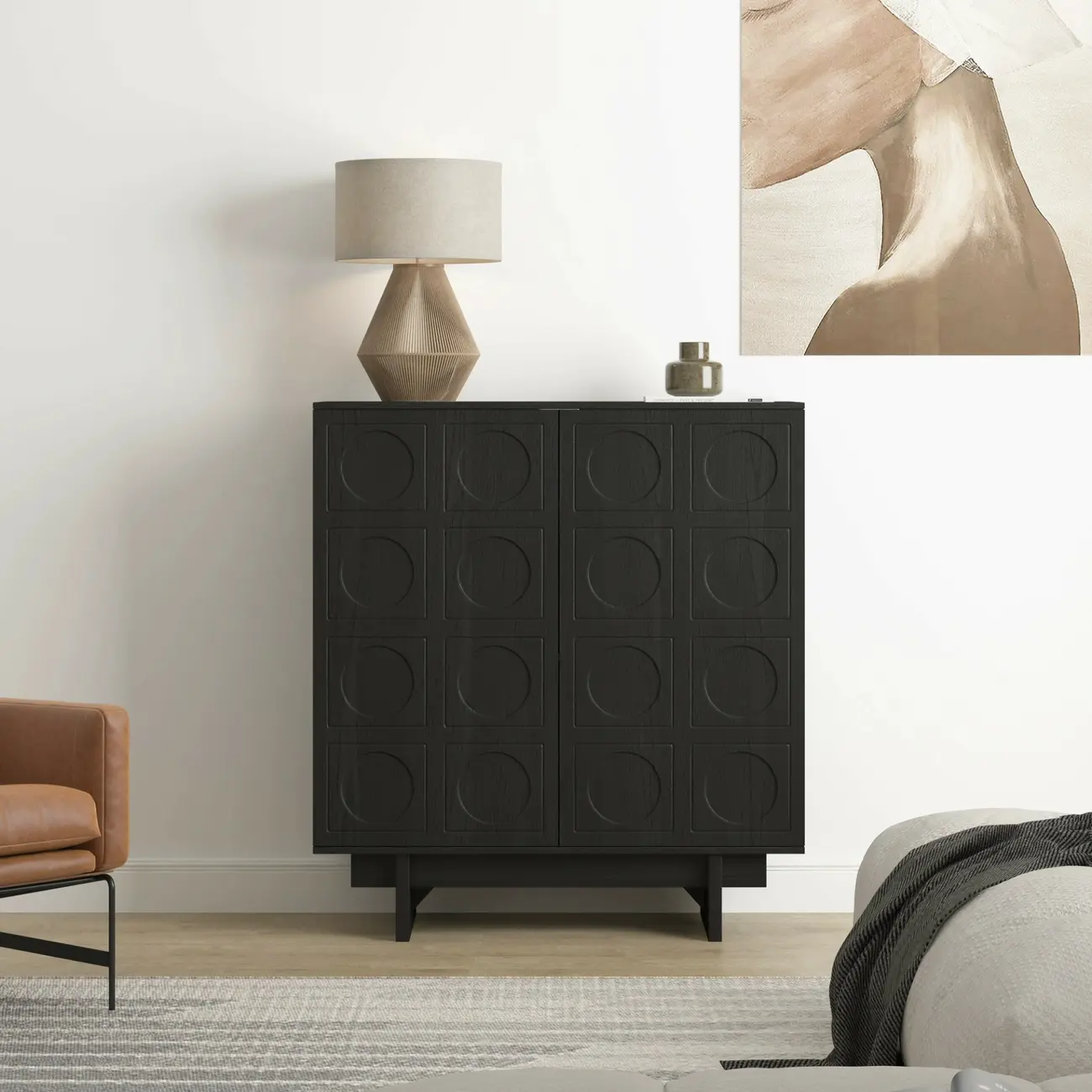 Modern Brown Sideboard with Adjustable Shelves & Cabinets Image - 9 | homeyfad