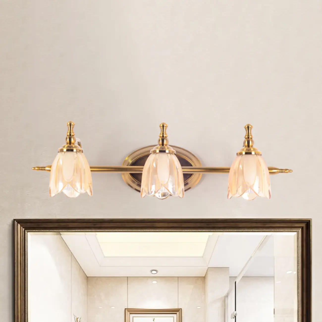 Contemporary Metal Vanity Light with Floral Glass Shade for Bedroom Decor Image - 8 | homeyfad