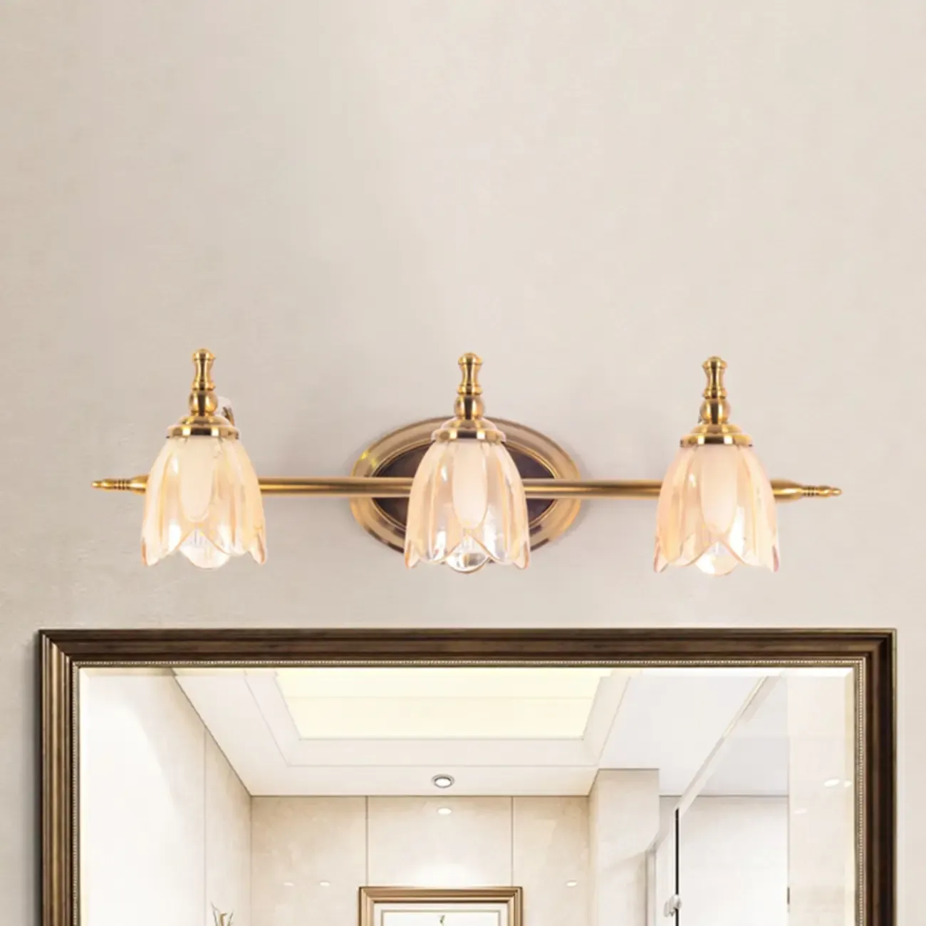 Contemporary Metal Vanity Light with Floral Glass Shade for Bedroom Decor Image - 8