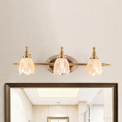 Contemporary Metal Vanity Light with Floral Glass Shade for Bedroom Decor Image - 8