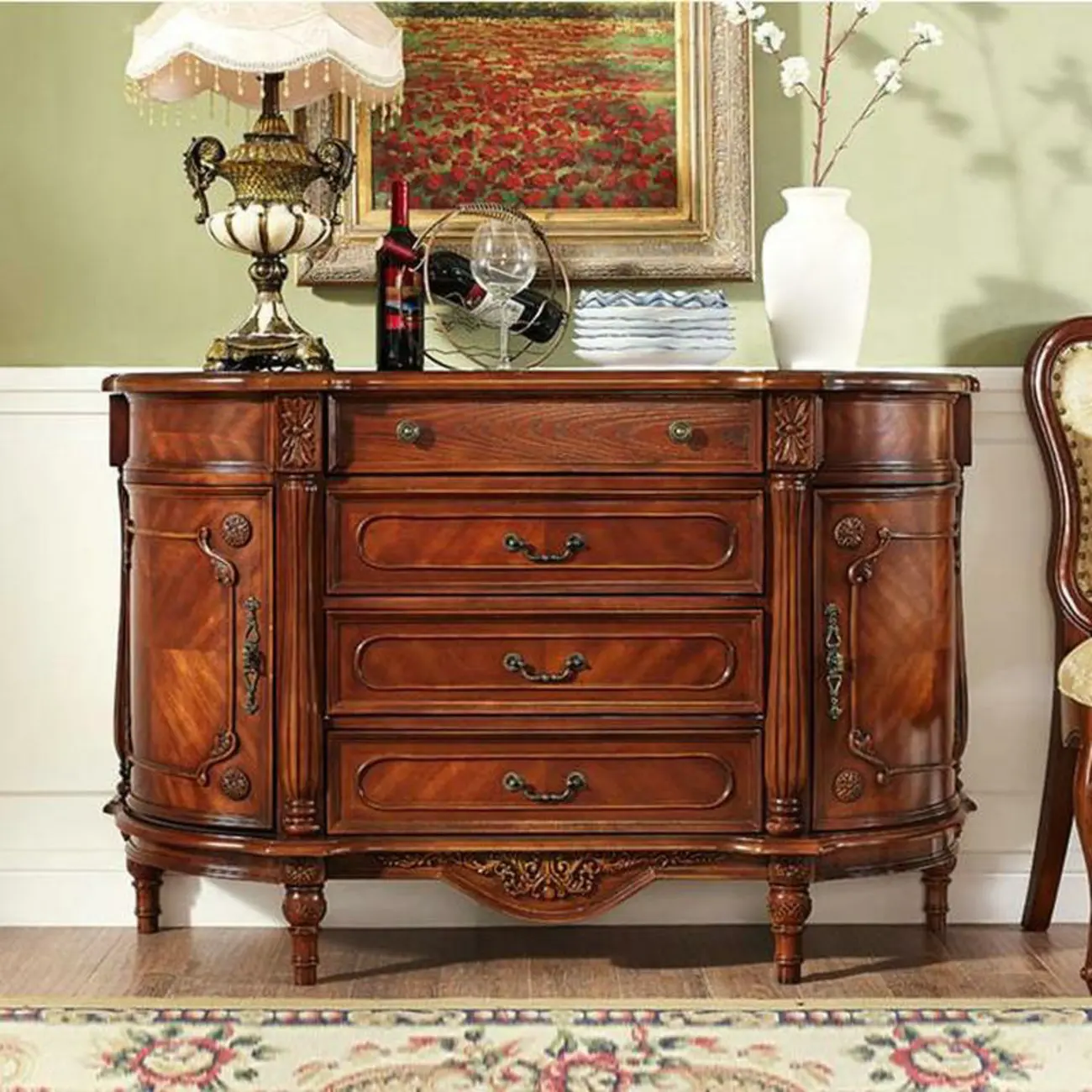 Vintage Brown Wooden Sideboard with Cabinets & Drawers  Image - 1 | homeyfad