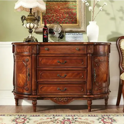 Vintage Brown Wooden Sideboard with Cabinets & Drawers  Image - 1