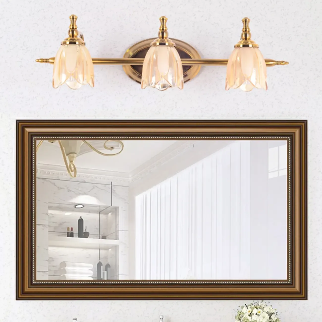 Contemporary Metal Vanity Light with Floral Glass Shade for Bedroom Decor Image - 16