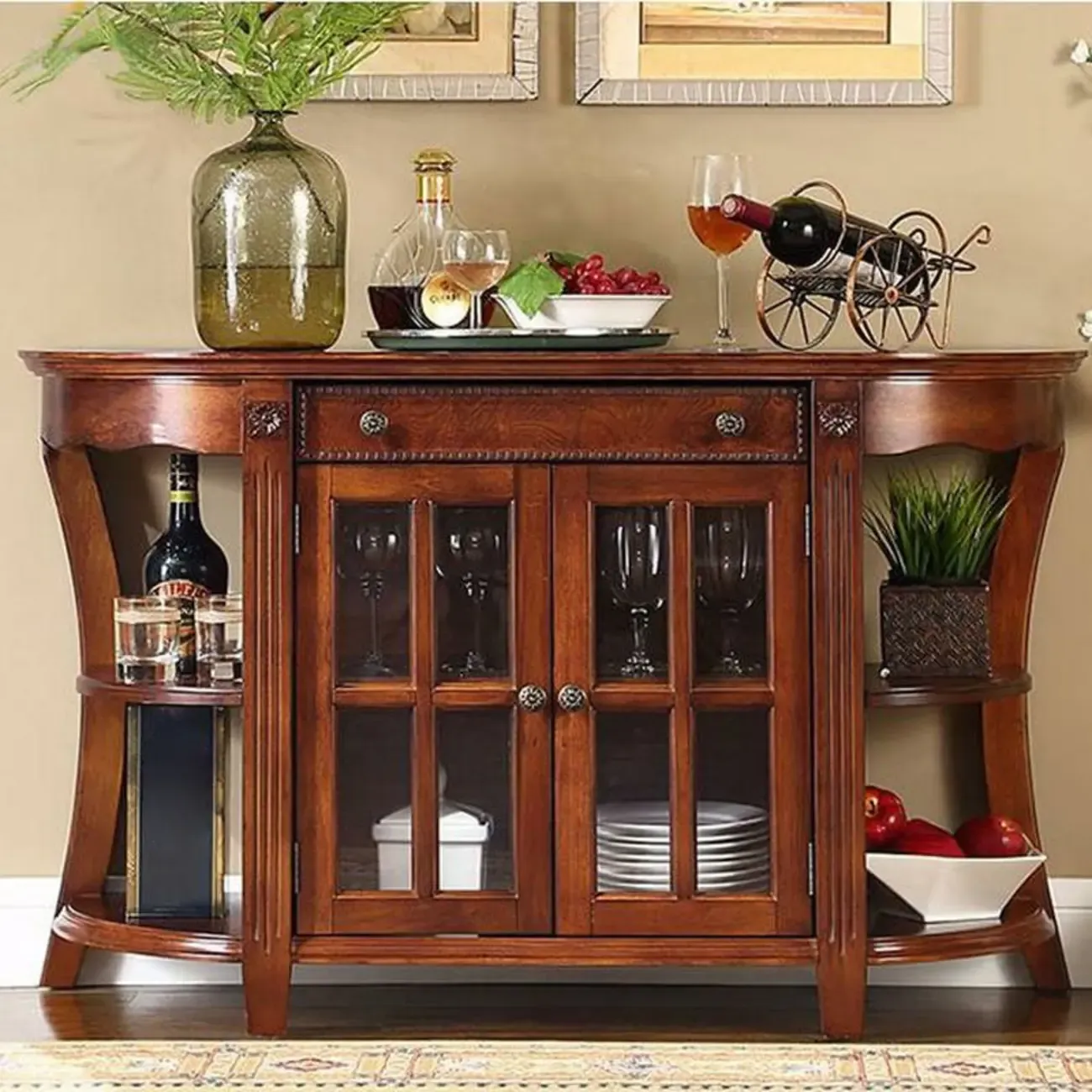 Vintage Brown Wooden Sideboard with Cabinets & Drawers  Image - 8