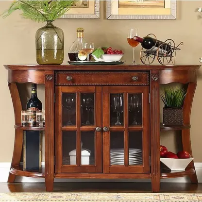Vintage Brown Wooden Sideboard with Cabinets & Drawers  Image - 8