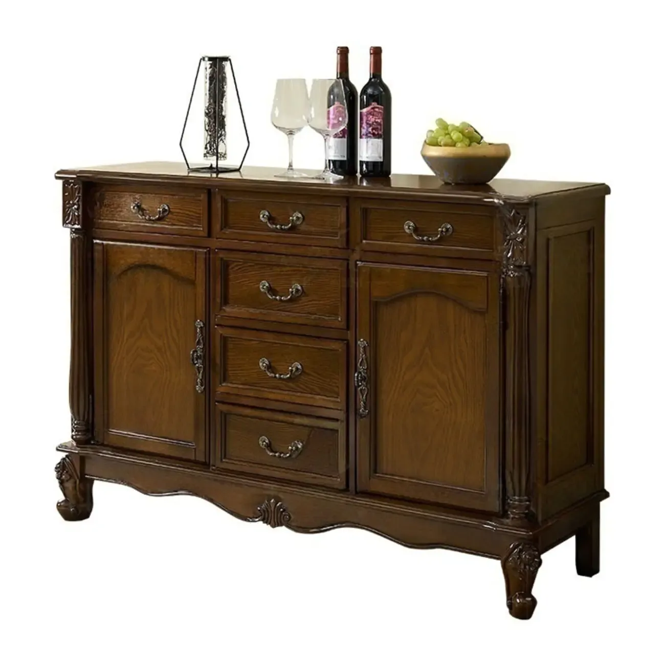 Vintage Brown Wooden Sideboard with Cabinets & Drawers  Image - 14