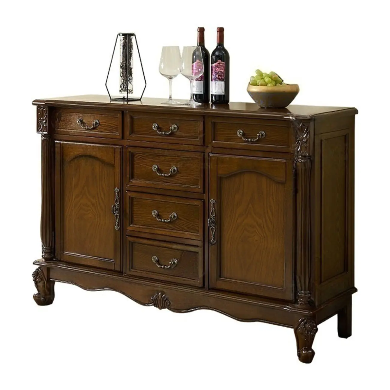 Vintage Brown Wooden Sideboard with Cabinets & Drawers  Image - 15 | homeyfad