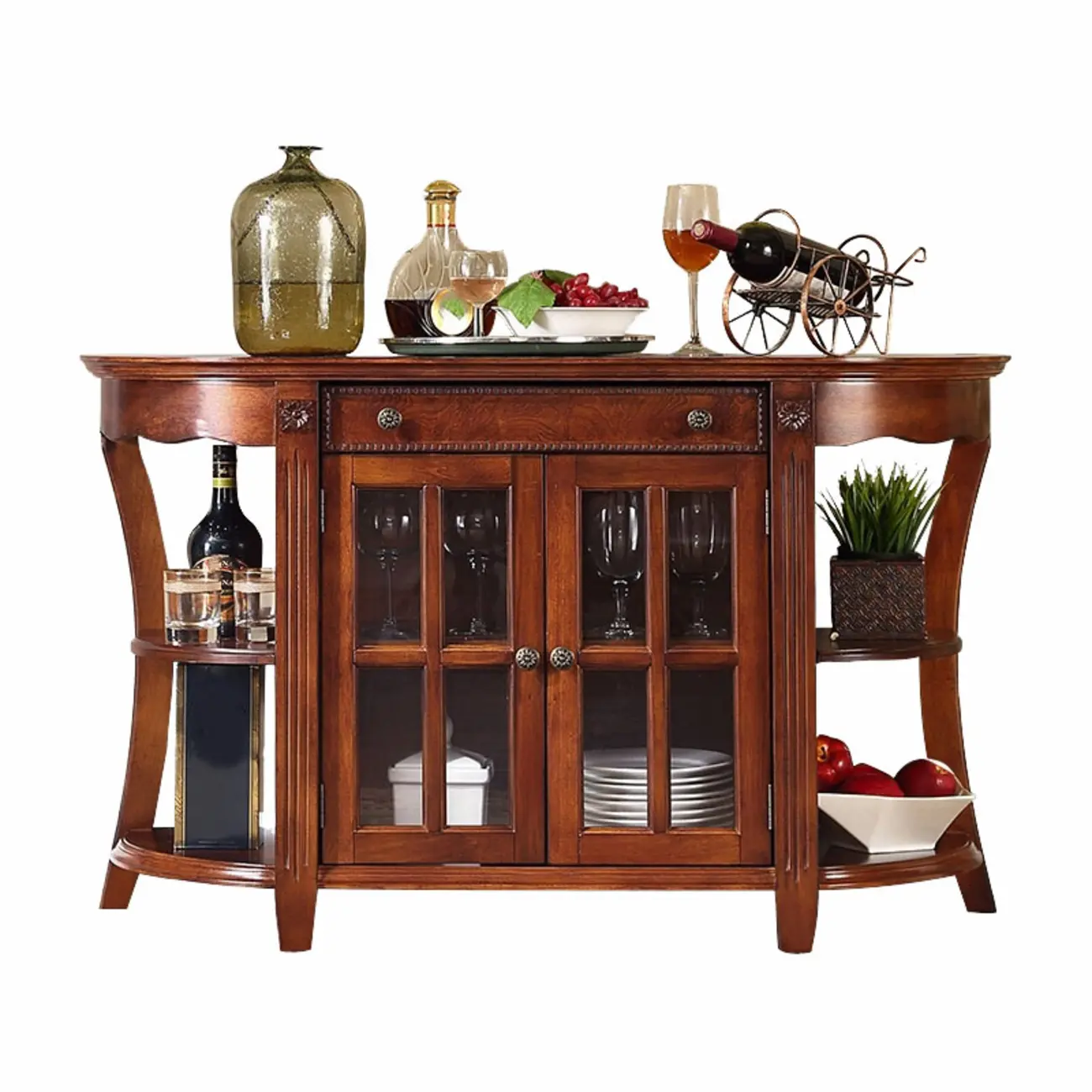 Vintage Brown Wooden Sideboard with Cabinets & Drawers  Image - 22 | homeyfad