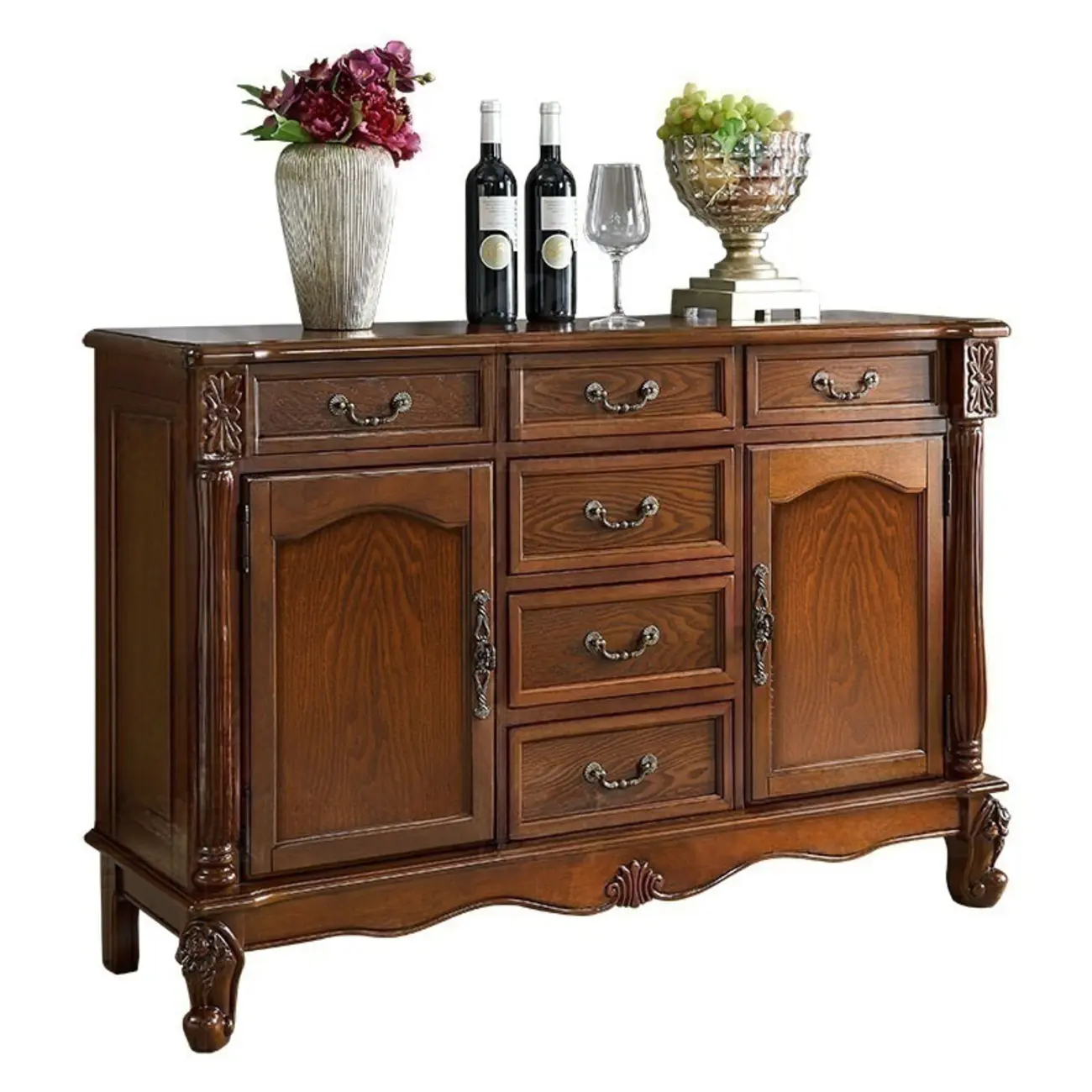 Vintage Brown Wooden Sideboard with Cabinets & Drawers  Image - 25 | homeyfad