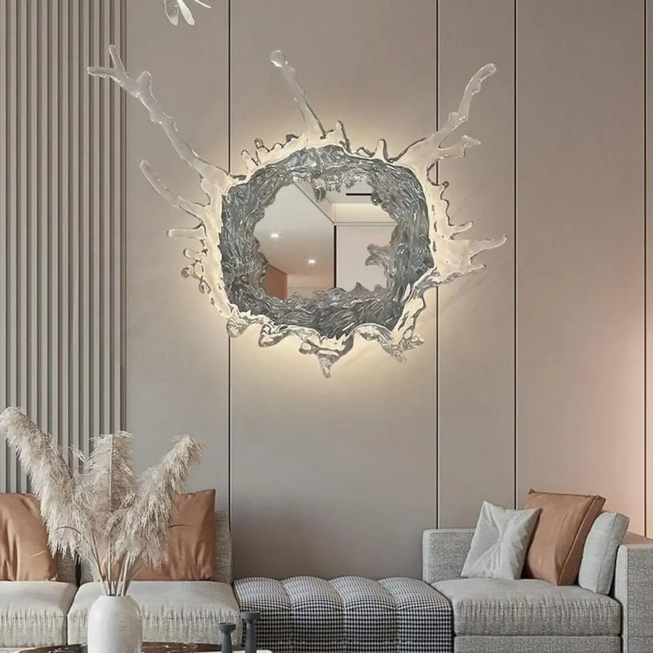 Designer Silver Resin Water Spray Wall Lamp for Home Decor Image - 1