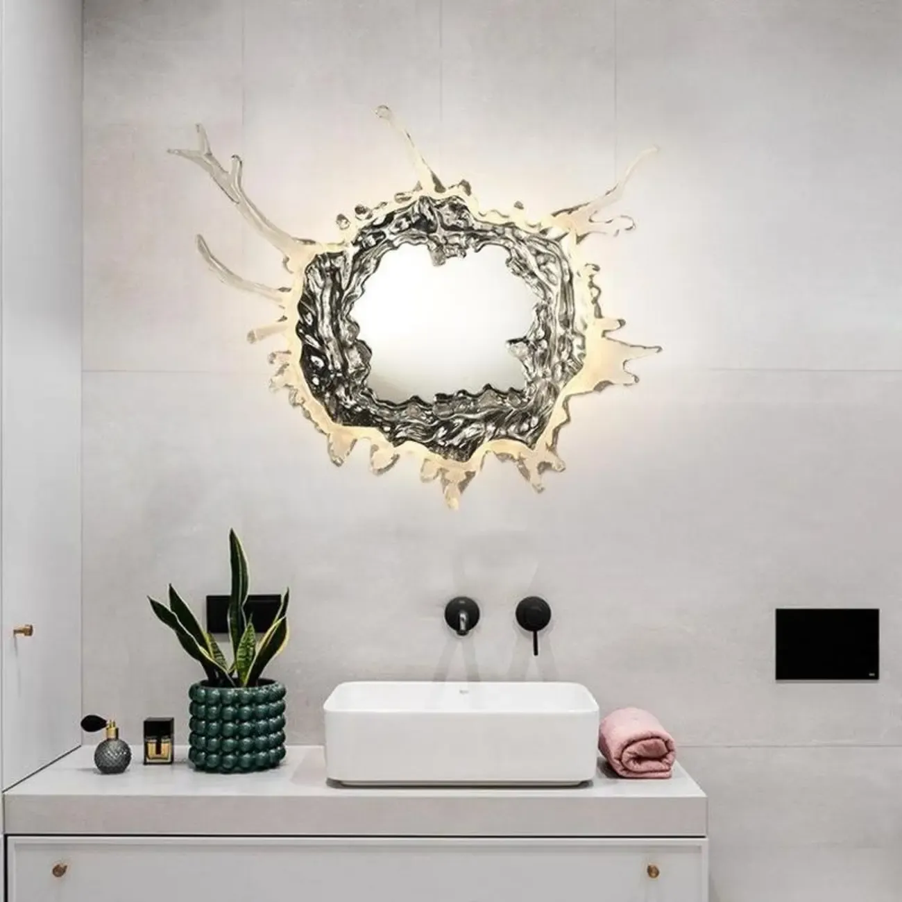 Designer Silver Resin Water Spray Wall Lamp for Home Decor Image - 2