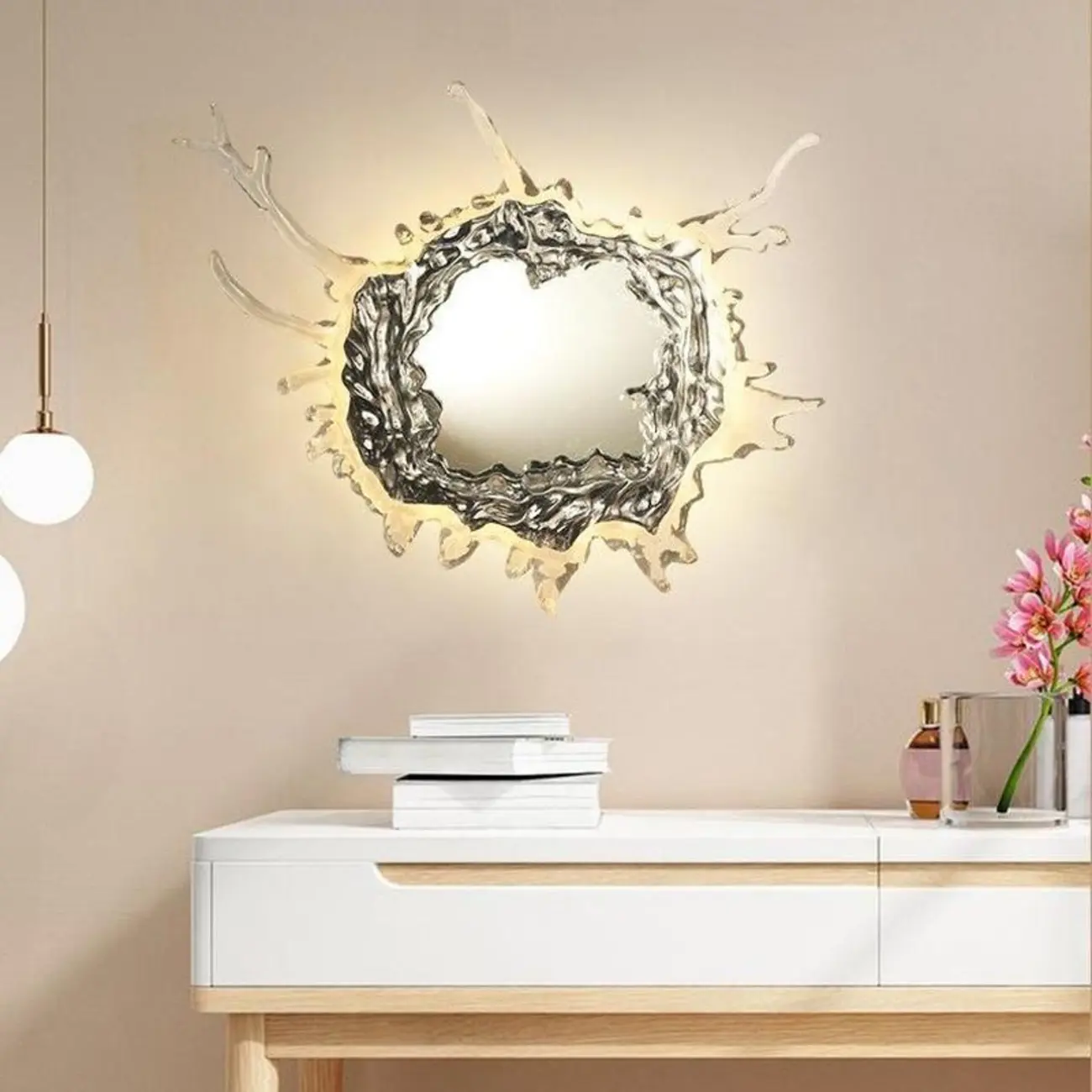 Designer Silver Resin Water Spray Wall Lamp for Home Decor Image - 3 | homeyfad