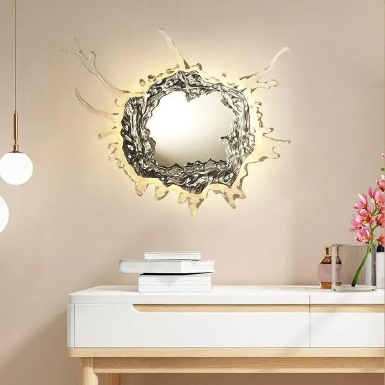 Designer Silver Resin Water Spray Wall Lamp for Home Decor Image - 3