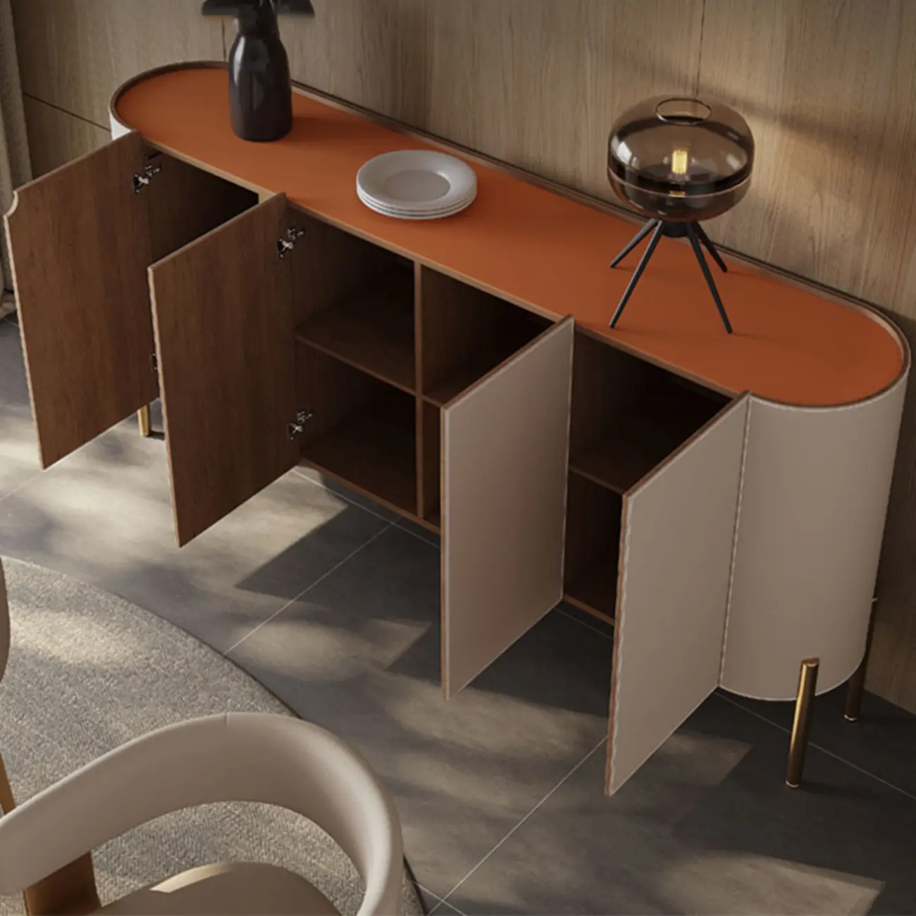 Glam Off-White Wooden Sideboard with Cabinets Image - 5 | homeyfad