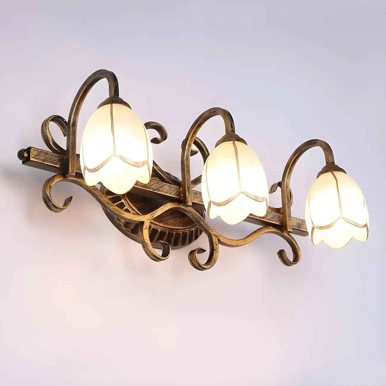 Romantic Brass 3 Head Floral Wall Lamp for Bedroom Decor Image - 5