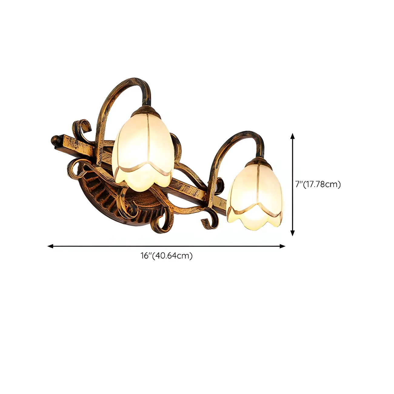 Romantic Brass 3 Head Floral Wall Lamp for Bedroom Decor #size