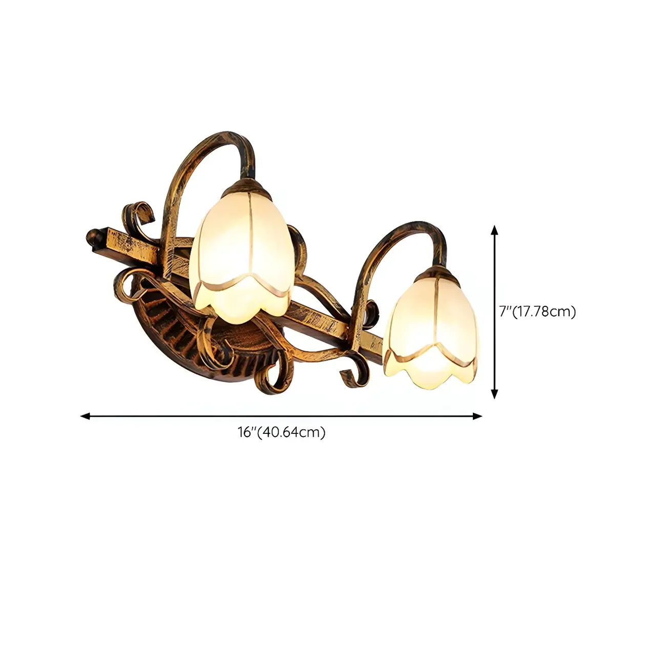 Romantic Brass 3 Head Floral Wall Lamp for Bedroom Decor #size