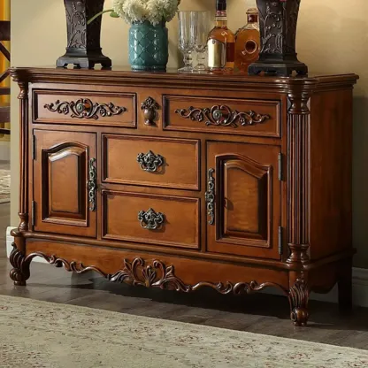 Traditional Brown Rubberwood Sideboard with Drawers Image - 2