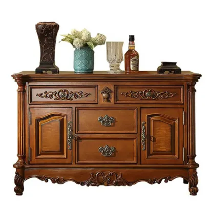 Traditional Brown Rubberwood Sideboard with Drawers Image - 5