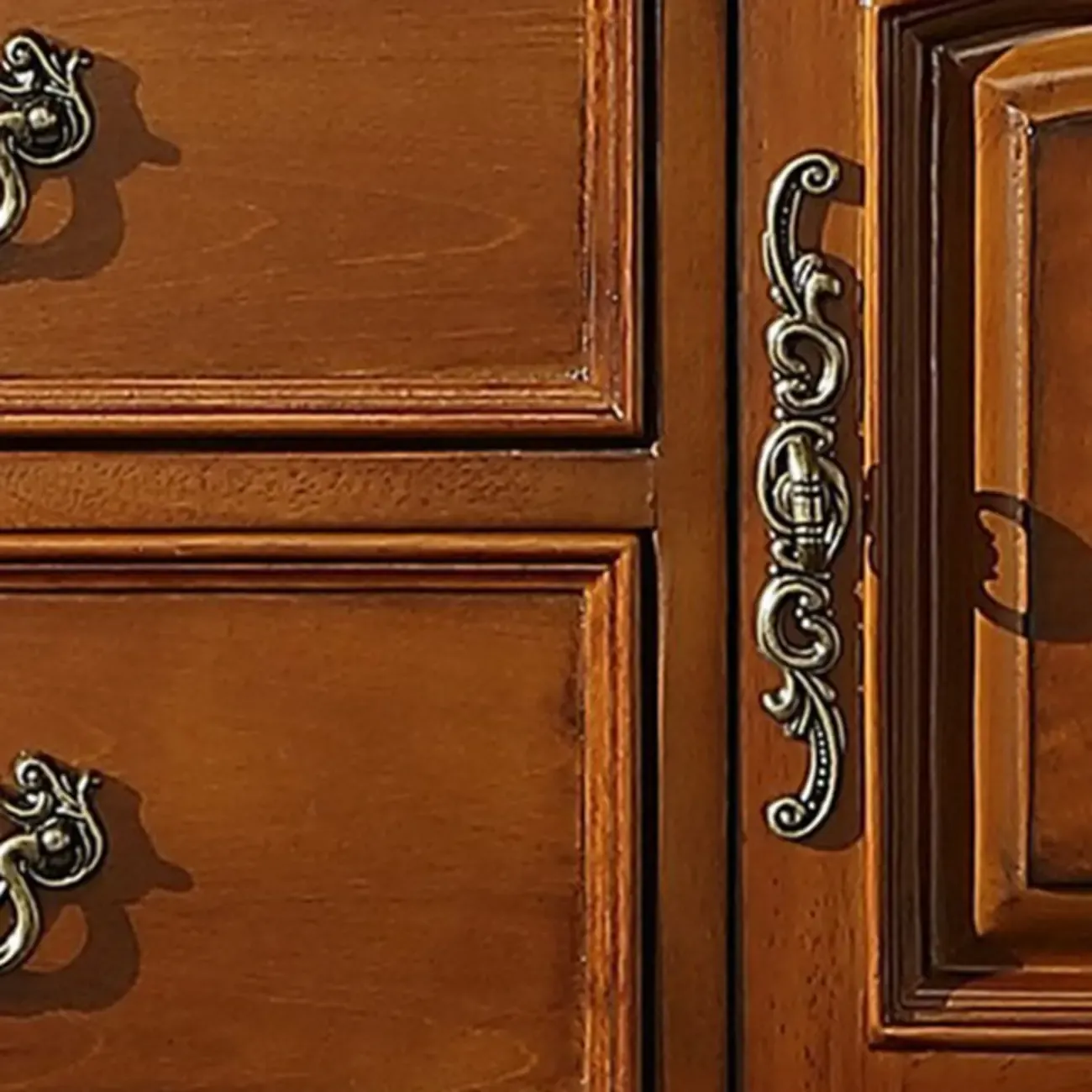 Traditional Brown Rubberwood Sideboard with Drawers Image - 6