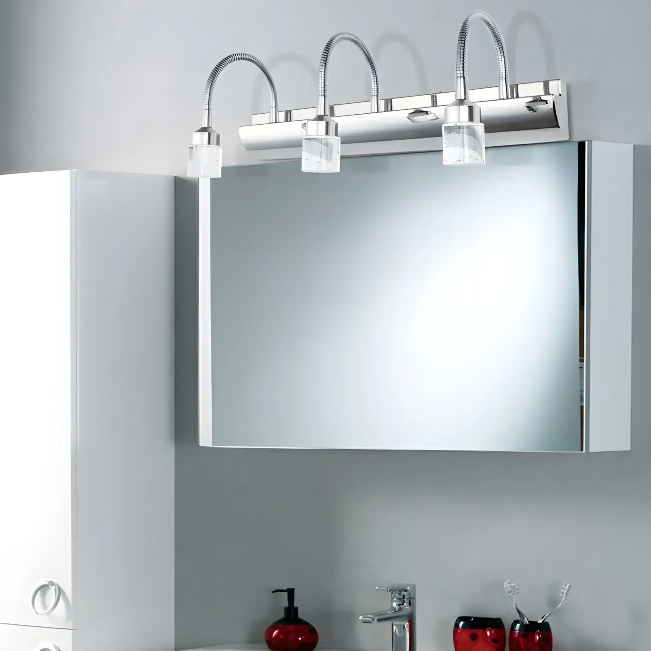 Modern Silver LED Vanity Light with Transparent Crystal for Bathroom Mirror Image - 2