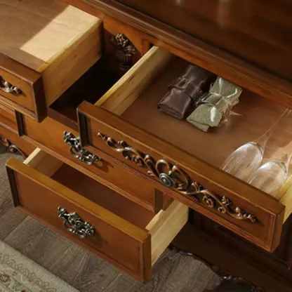 Traditional Brown Rubberwood Sideboard with Drawers Image - 7