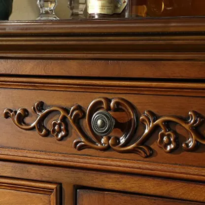 Traditional Brown Rubberwood Sideboard with Drawers Image - 8