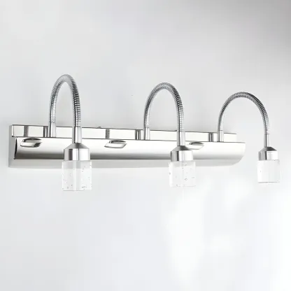 Modern Silver LED Vanity Light with Transparent Crystal for Bathroom Mirror Image - 5