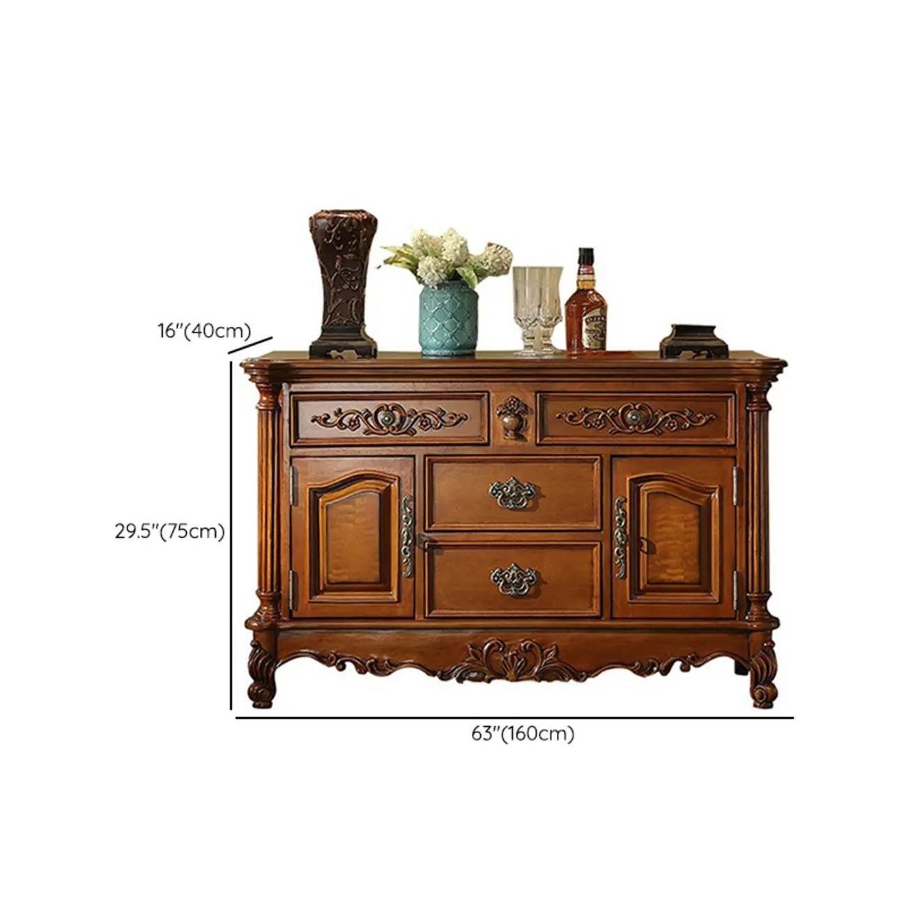 Traditional Brown Rubberwood Sideboard with Drawers Image - 11 | homeyfad