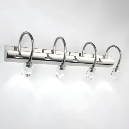 Modern Silver LED Vanity Light with Transparent Crystal for Bathroom Mirror Image - 6