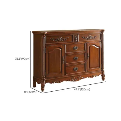 Traditional Brown Rubberwood Sideboard with Drawers Image - 12