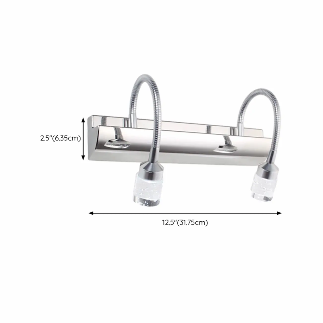 Modern Silver LED Vanity Light with Crystal for Bathroom Mirror #size