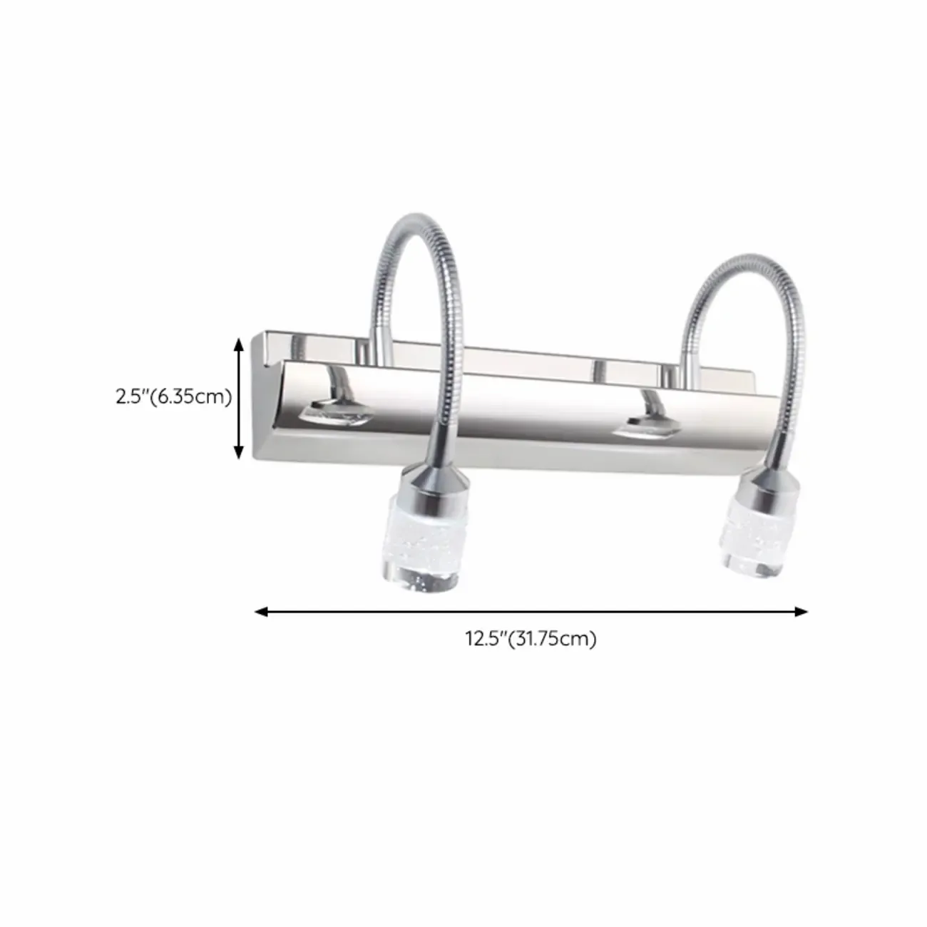 Modern Silver LED Vanity Light with Transparent Crystal for Bathroom Mirror #size