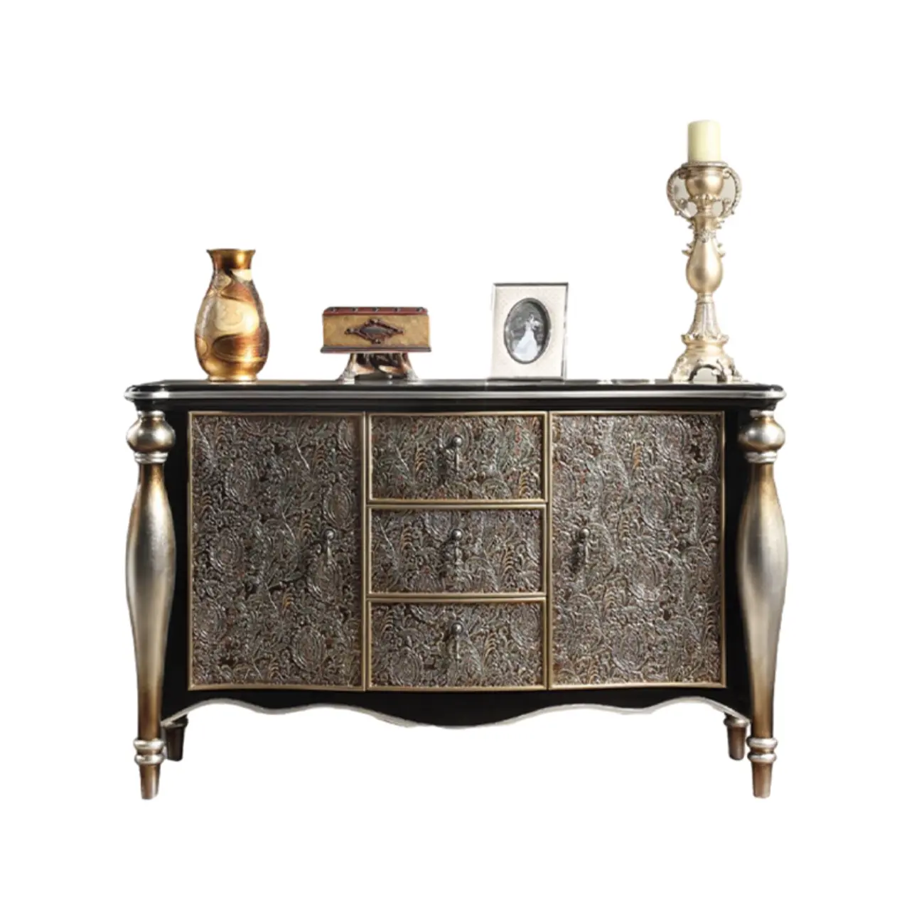 Vintage Gold Wooden Sideboard with Locking Drawer Image - 6 | homeyfad