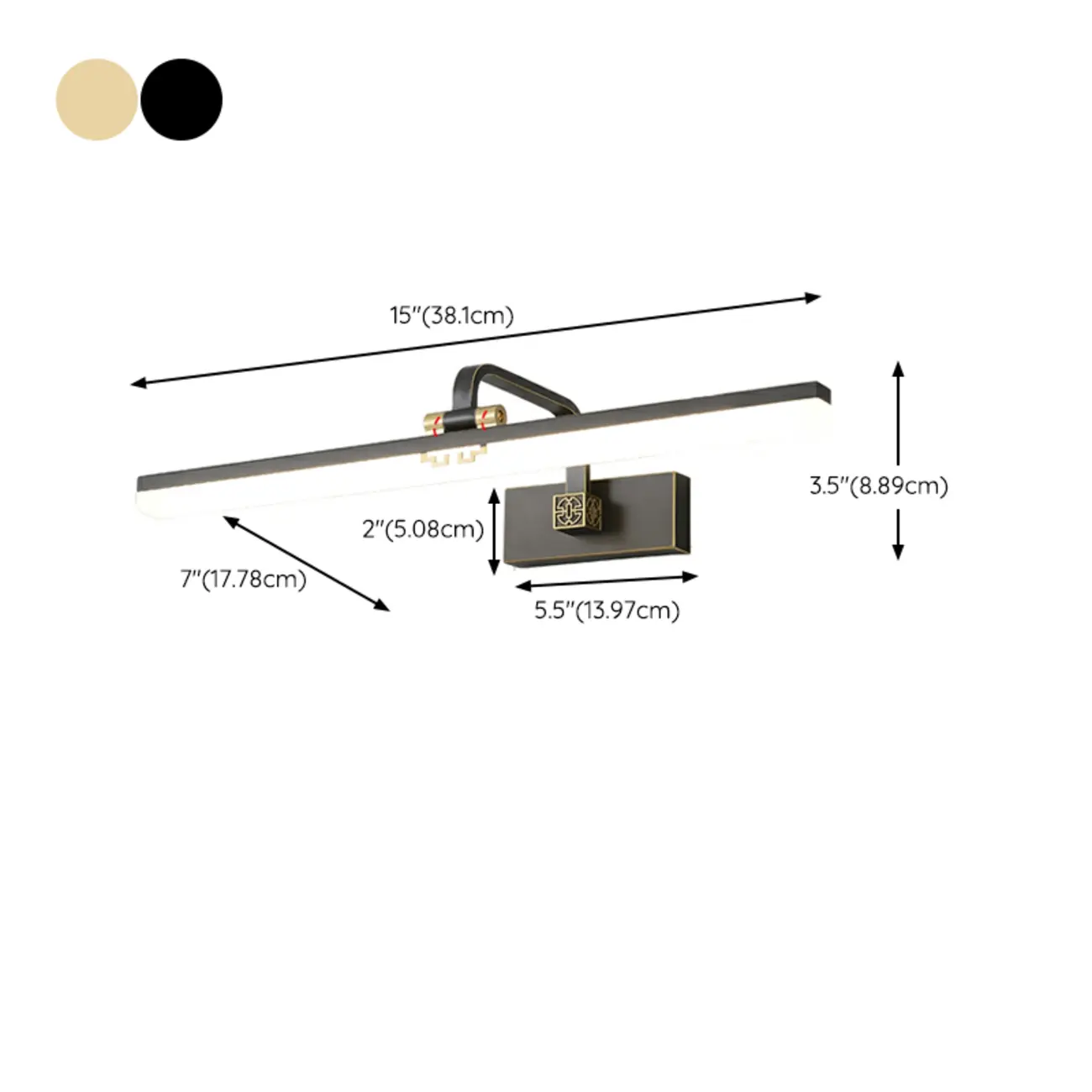 Minimalist Adjustable LED Gold Vanity Light for Mirror Front #size
