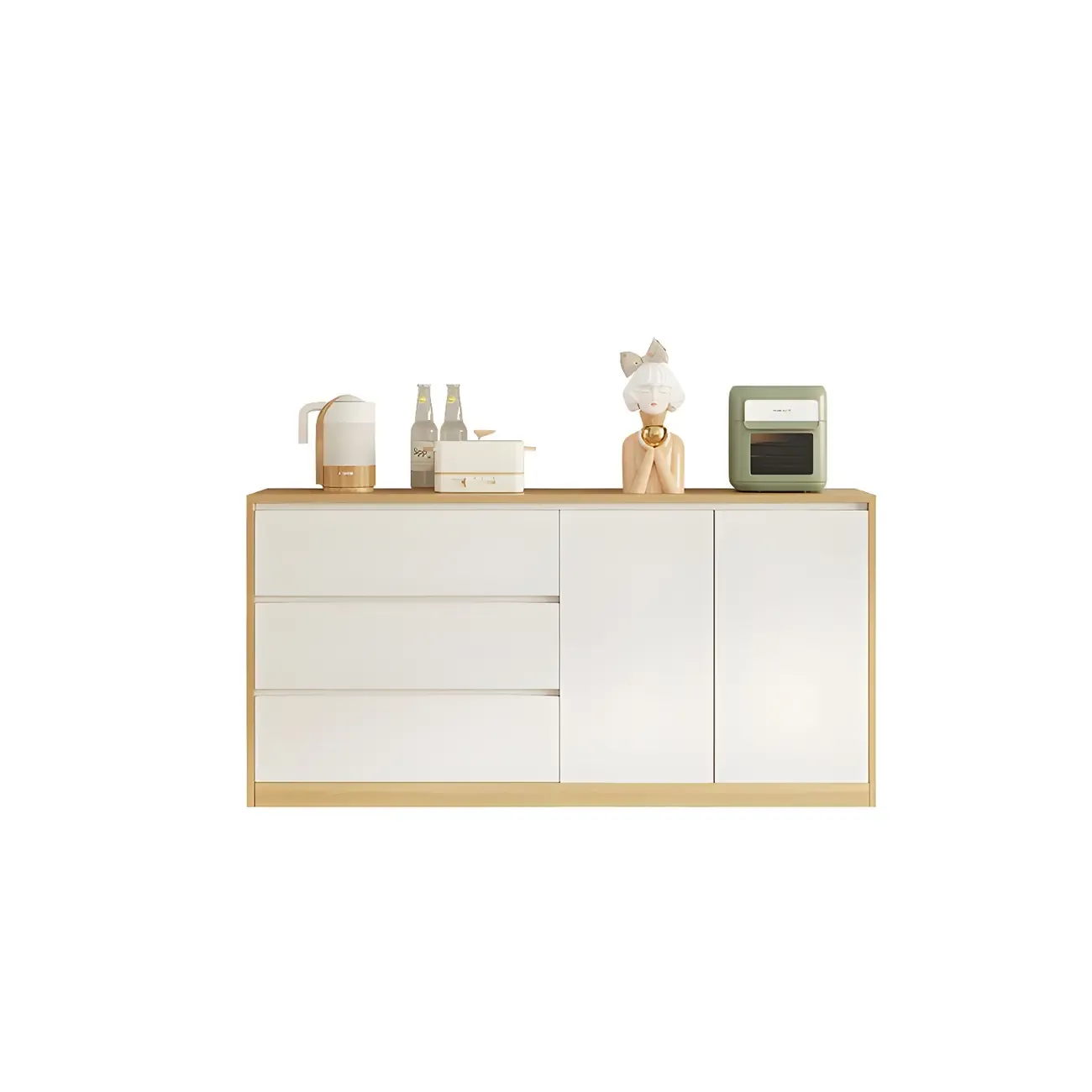 Modern Wooden Sideboard with 3 Drawers in White Image - 3