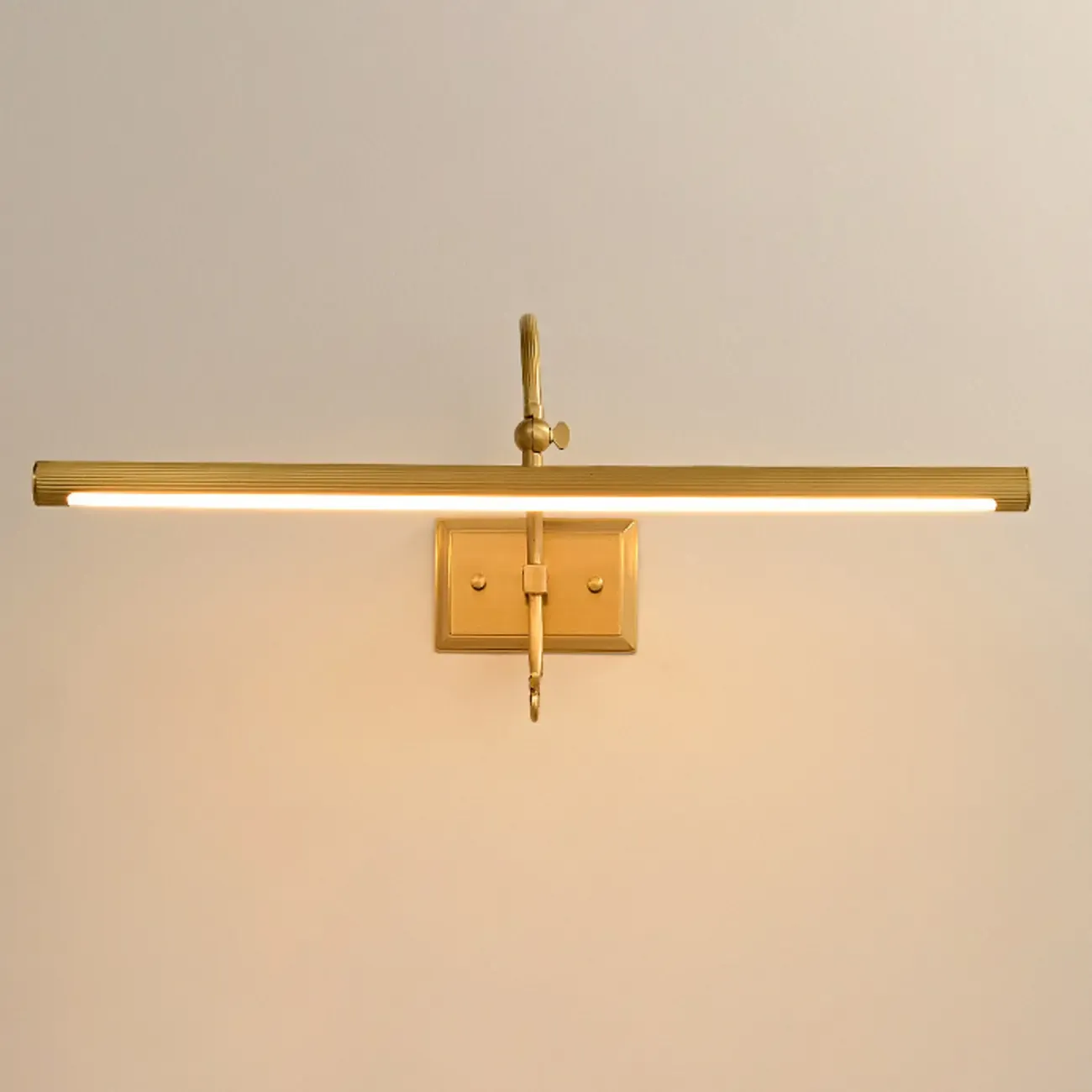 Retro Copper LED Linear Wall Lamp with Arced Arm for Home Decor Image - 8