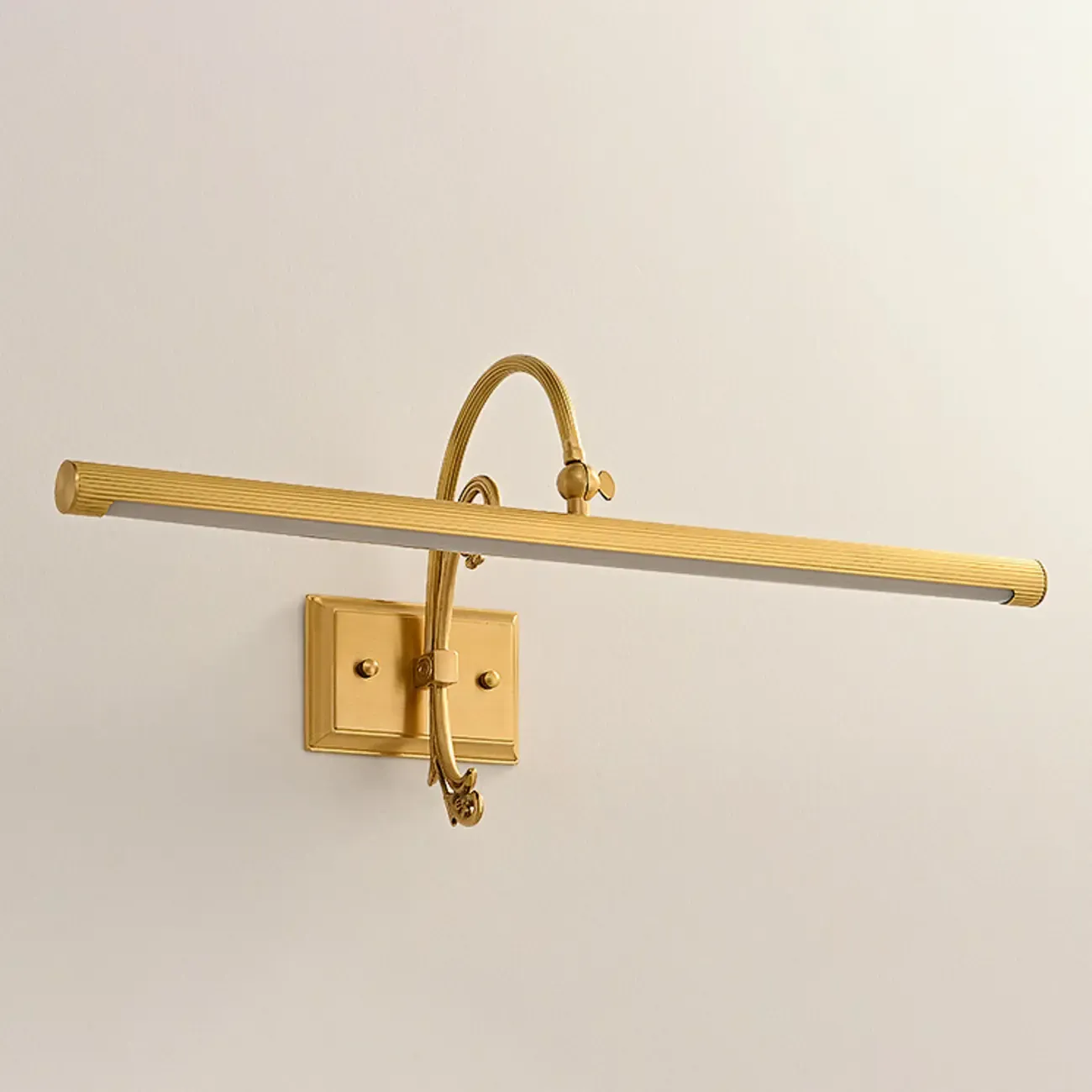 Retro Copper LED Linear Wall Lamp with Arced Arm for Home Decor Image - 10