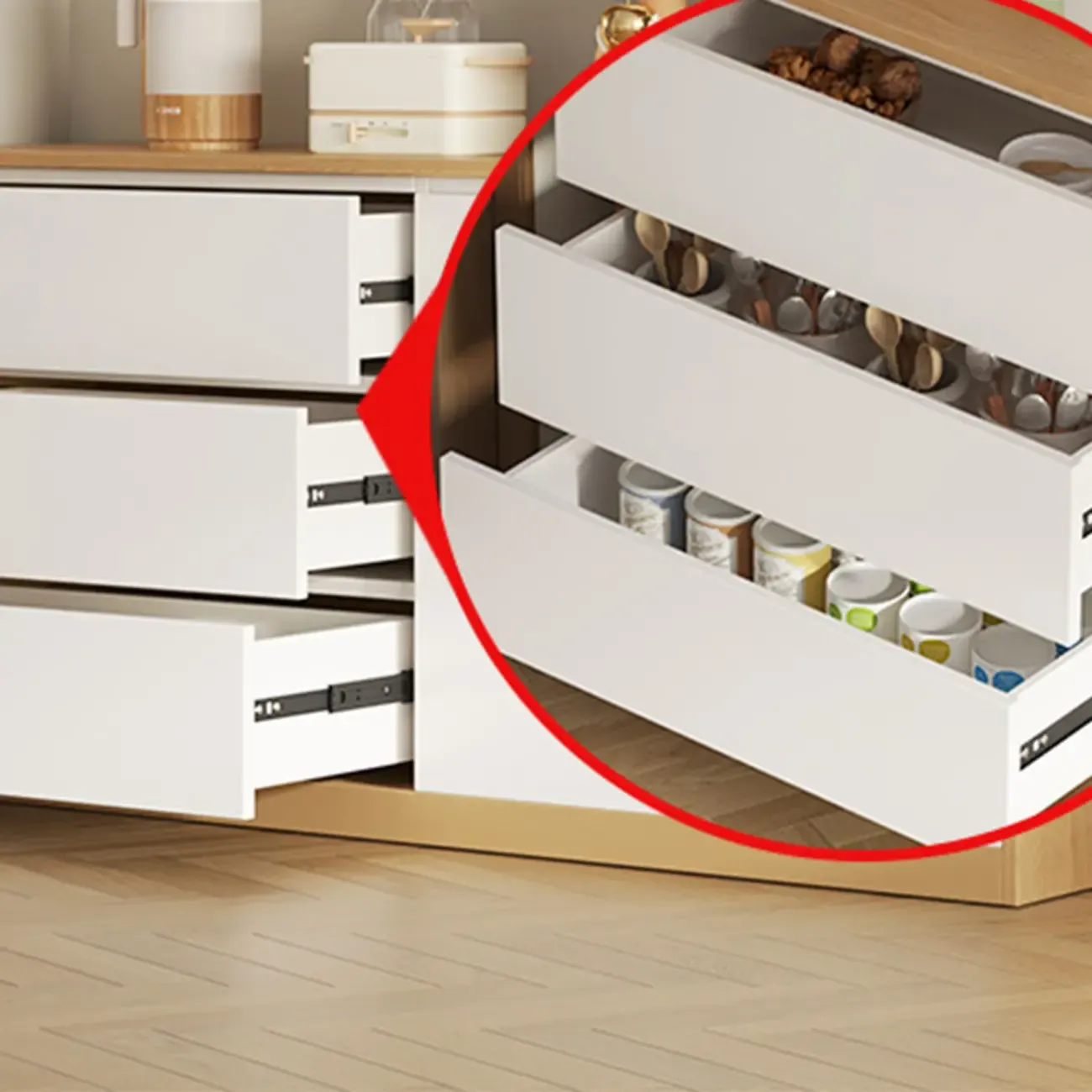 Modern Wooden Sideboard with 3 Drawers in White Image - 8