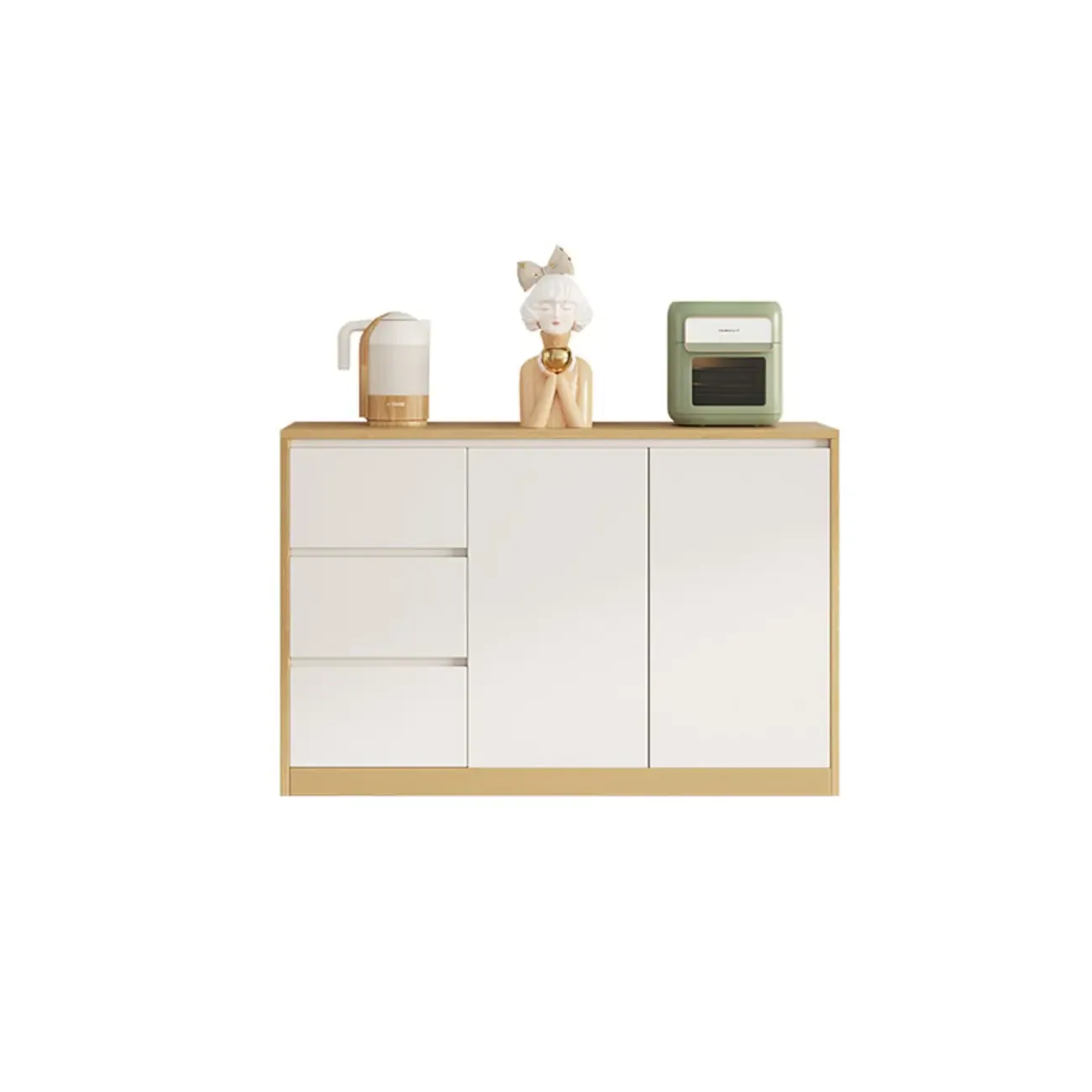 Modern Wooden Sideboard with 3 Drawers in White Image - 9