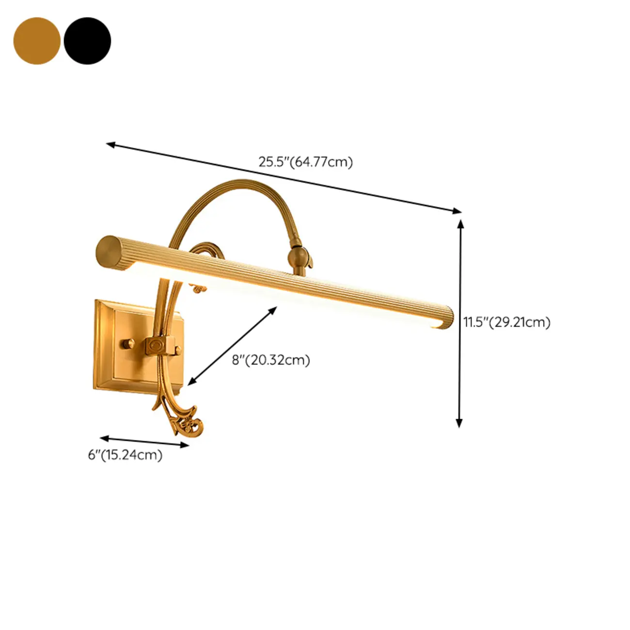 Retro Copper LED Linear Wall Lamp with Arced Arm for Home Decor #size | homeyfad